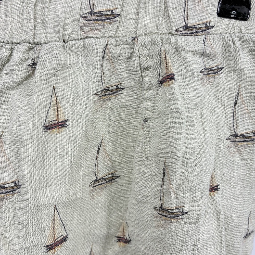 Cut Loose Women Size XL Pants Capri Crop Wide Leg Green Sail Boat Print Linen - Picture 6 of 8